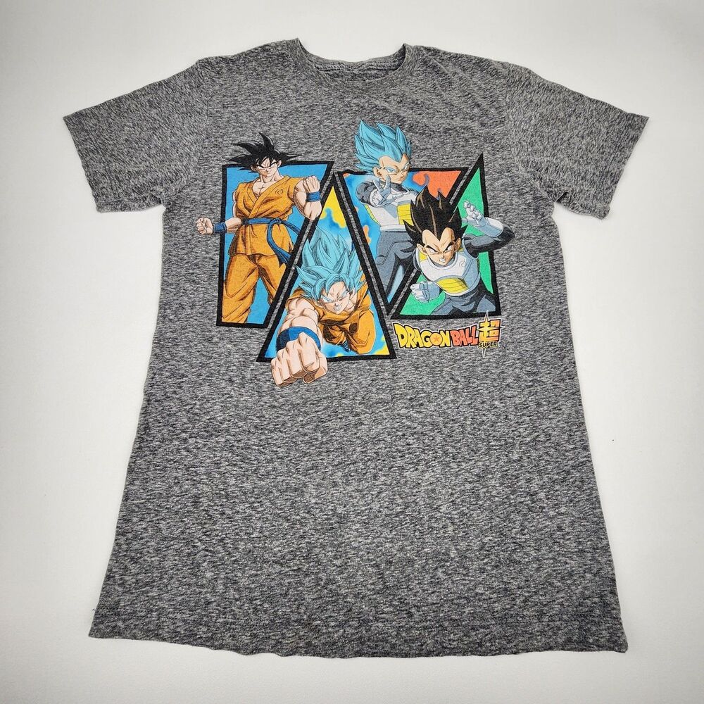 Dragon Ball Super Goku Vegeta Graphic T Shirt Gray Anime Tee Mens Small